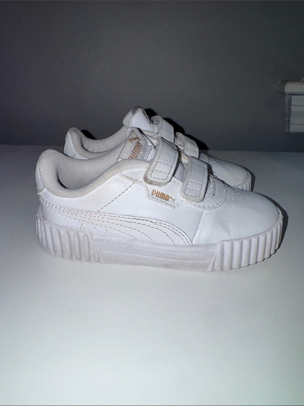 Puma Kids White Leather Hook-and-Loop Sneakers